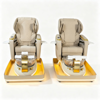Fauteuil de pédicure spa de luxe avec massage électrique, fauteuil de pédicure en cuir beige pour salon, avec bol en verre et lumière LED