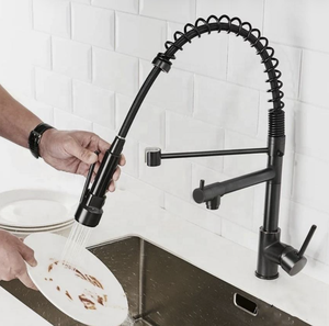 Robinet de cuisine <span class=keywords><strong>gourmet</strong></span> Pretta tout noir 55 cm, mitigeur monocommande noir avec douchette extractible - Product Image 4