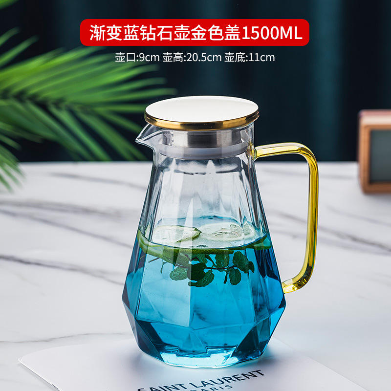 Bouilloire diamant bleu dégradé 1,5 L - Couvercle doré