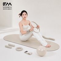 Kit de Inicio de Yoga, Tapete, Anillo de Pilates, Banda de Resistencia, Bloque, Set de Entrenamiento en Casa 4 en 1 para Principiantes, Azul, Logotipo Personalizado, Venta al Por Mayor, Fábrica OEM