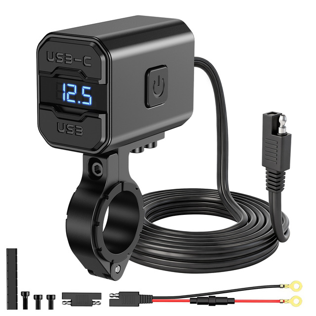 Aluminum 12V PD QC3.0 Motorcycle USB Fast Charger 54W Handlebar USB Socket with Switch Voltmeter Waterproof Power Supply Adapter