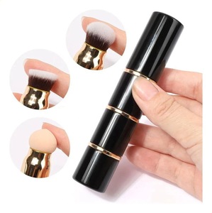 Custom logo 3-in-1 Face Makeup Brush Set Flat Brush Plastic Handle Synthetic Hair Retractable <b>Foundation</b> Loose Powder Brushes - Product Image 5