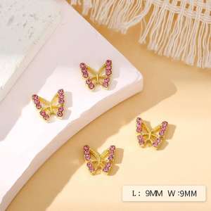 Accessoires minimalistes en alliage 3D pour nail art papillon, décorations d'ongles portables en strass, mode or et argent incrusté, ongles scintillants - Product Image 5