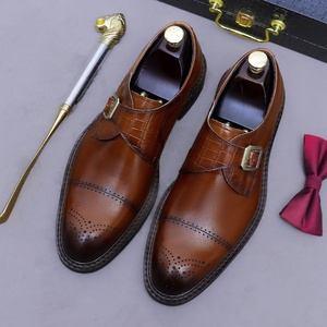 Nouvelles Chaussures Monk en Cuir Pleine Fleur à Boucle pour Hommes – Tendance, Polyvalentes, Décontractées à Trois Liens Sculptés - Product Image 5