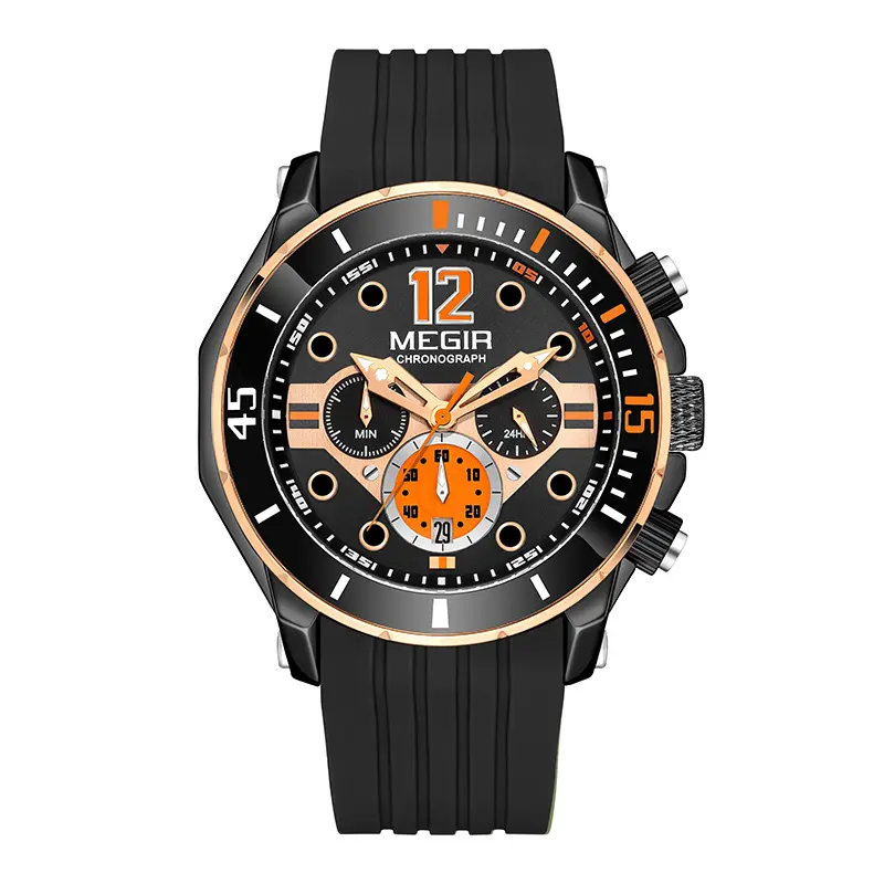 Megir Watch Hot selling Multi functional Timing Glow Waterproof Silicone Sports Watch 2206