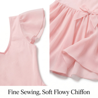 Leotard Balet Anak Perempuan Lengan Flutter dengan Rok Tutu Chiffon Transparan, Stok Tersedia, Grosir, Bahan Katun Spandex, Pakaian Latihan Tari