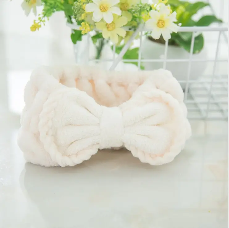 Coral Fleece Elastic Bowknot Spa Headband Yoga Sports Bow Hair Band Women Facial Makeup Bowtie Turban Big Statement Head Wraps