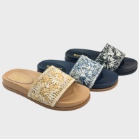 Sandales plates d'été pour femmes, tissées à la main, à fleurs marguerites, confortables, à enfiler, à bout ouvert, style bohème, pour la plage
