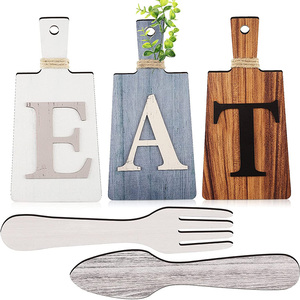 Cutting Board Eat Sign Set Hanging Art Kitchen Eat Sign Fork and Spoon Wall Wood <strong>Crafts</strong> <strong>Home</strong> <strong>Decor</strong> - Product Image 1