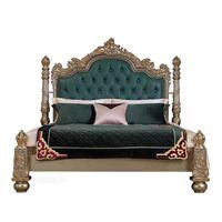 Elegantes französisches Luxus-Kingsize-Bett mit geschnitztem Holz und gepolstertem Kopfteil, Vintage-Master-Schlafzimmermöbel