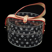 Boîte de rangement portable en acrylique pour bijoux, avec poignée en cuir, organisateur de colliers et de bagues en plastique transparent rond
