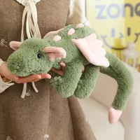 Peluche Dragon Vert Matcha Mignon, Jouet en Peluche Doux, Poupée Dragon avec Ailes Roses, Adorable et Câlinable, Unisexe, 50cm, Décoration d'Intérieur