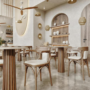 Diseño de Cafetería Wabi Sabi Personalizado, Muebles de Madera Natural para Cafetería, Mostrador Curvo, Solución Interior de Cafetería Minimalista Cálida y Lista para Usar en 3D - Product Image 4