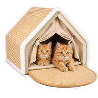 Niches à gratter pour chats en bois massif 2 en 1 pour chats d'intérieur, lit pour chat universel 4 saisons avec tapis à gratter en chanvre naturel