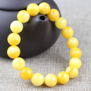 Quartz Rock Imitation Amber Jade <b>Bracelet</b> 8mm 10mm Round <b>Beads</b> Chicken Fat Yellow Single Strand Jewelry Gift for <b>Men</b> Women - Product Image 1