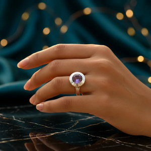 925 <b>Silver</b> Oval-Cut <b>Amethyst</b> Women's Engagement <b>Ring</b> with Bezel Setting Trendy Style - Product Image 3