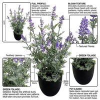 Bunga Lavender Buatan 48cm dengan Pot, Tanaman Bonsai Buatan untuk Dekorasi Rumah dan Taman