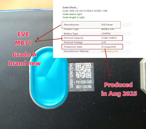 Литий-ионные призматические ячейки 3.2V 314Ah (628Ah реальная емкость) LiFePO4 MB31, цена DDP Франция, срок службы 8000+ циклов, в наличии на складе в ЕС - Product Image 5