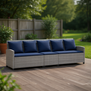 Canapé de patio 5 places en polyrotin gris avec coussins, mobilier d'extérieur durable - Product Image 2