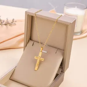 18k Gold Plated Matte Necklace Stainless Steel Zircon Cross Heart Butterfly Letter Pendant Necklace For Women