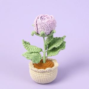 Maceta de Flores de Rosa Tejida a Mano con Ganchillo, Decoración para el Tablero del Automóvil, para Navidad, Halloween, Graduación, Flor Artificial en Maceta - Product Image 4