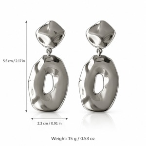 Orecchini Pendenti Ovali Irregolari da Donna per Uso Quotidiano e Regali per Feste, Design Geometrico Martellato - Product Image 3