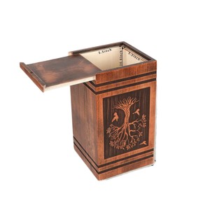Solid Wood Pet Urn Rectangle 5.5x5.5x10.6 Inch Tree Of Life Design <b>Memorial</b> <b>Box</b> For Pet Funeral Supplies - Product Image 1