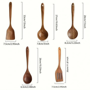 Juego de utensilios de cocina de madera de teca de 16 piezas: espátula, cuchara, cucharón, colador, utensilios antiadherentes para wok, cuchara para freír arroz. Solo lavar a mano. - Product Image 2