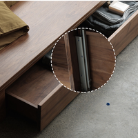 Cama Baja Minimalista de Madera Maciza de 1.8m, Cama de Plataforma Tatami de Nogal Negro Japonés, Cama Extra Ancha para Dormitorio