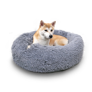 Lit pour <span class=keywords><strong>chien</strong></span> en tissu super doux et <span class=keywords><strong>anti</strong></span>-anxiété, lit rond confortable en fausse fourrure, <span class=keywords><strong>coussin</strong></span> lavable de luxe pour animaux de compagnie - Product Image 1