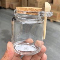 Botol Kaca Bulat 100ml 250ml 350ml untuk Garam Mandi, Wadah Penyimpanan Makanan, dan Pengalengan dengan Sendok Kayu dan Tutup Gabus
