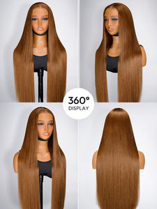 Peluca frontal de encaje transparente sin pegamento <span class=keywords><strong>marrón</strong></span> caramelo viudas pico M línea de cabello sedoso recto 13x6 aspecto Natural 16-30 pulgadas para mujer - Product Image 3