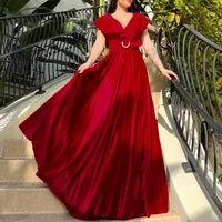 Robe longue élégante pour femme grande taille, col en V, couleur unie, coupe moderne, en polyester, bordeaux, blanc, jaune, pour le bureau et les fêtes, vente en gros
