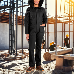 Black <b>Work</b> Coveralls With Multiple Pockets And Long Sleeves For Women - Product Image 2
