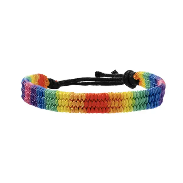 Colorful Woven Lgbt Gay Pride Rainbow Bracelet Mixed Color Wax Cord Couple Friend Rainbow Bracelet
