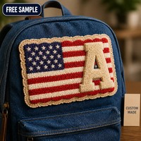 Patch en chenille avec lettres, drapeau américain, étoiles et rayures, alphabet 3D en relief, appliqué thermocollant pour sac à dos scolaire personnalisé