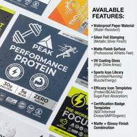 Étiquette personnalisée en feuille d'argent pour poudre de protéines, autocollant en vinyle imperméable pour les emballages de compléments alimentaires pour la nutrition sportive