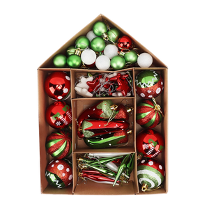 Ensemble de 70 boules de Noël en plastique peintes à la main, de luxe, pleine couleur, incassables, avec boîte en papier - Product Image 1
