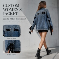 Veste en jean longue vintage personnalisée avec œillets et lacets pour femme, vente en gros, fabricant de vêtements