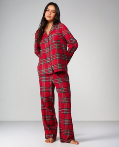 Low MOQ Custom Cotton-like Button Down Long Sleeve Solid <b>Women</b> Pajamas Set with Pocket for Christmas Manufacturer - Product Image 5