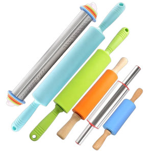 Phong Cách Mới Công Cụ Nướng Thép Không Gỉ Cán <span class=keywords><strong>Pin</strong></span> Stick Pastry Bánh Pizza Bột Con Lăn Với Độ Dày Nhẫn Guidesfor Nướng - Product Image 1