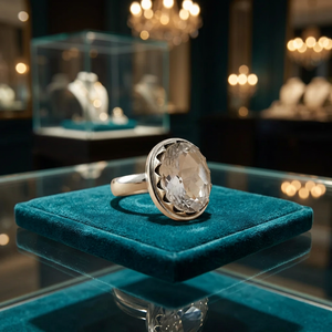 Anillo de cóctel de plata 925 con cristal de corte ovalado y engaste de bisel, estilo vintage facetado, joyería llamativa para mujer de todas las religiones, de Art Palace - Product Image 3