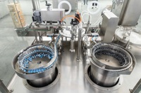 Machine de remplissage et de bouchage automatique rotative à double tête pour flacons de cosmétiques, lentilles de contact, et parfums, avec alimentation par vis et scellage, conforme GMP