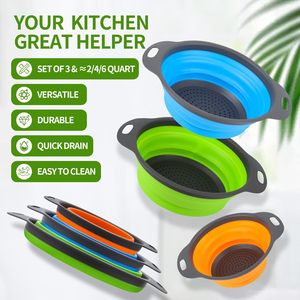Juego de coladores plegables de 3 piezas, colador redondo de cocina, cesta para lavar verduras y frutas, herramienta de drenaje - Product Image 3