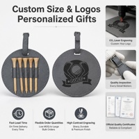 Porte-tee de golf en similicuir gravable au laser, en forme de sac, avec 5 tees en bois et logo gravé