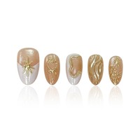 Y6 Kaixin Factory Fournitures d'ongles à presser courts en acrylique légers réutilisables, forme amande, couleur or français, 10 pièces pour doigts