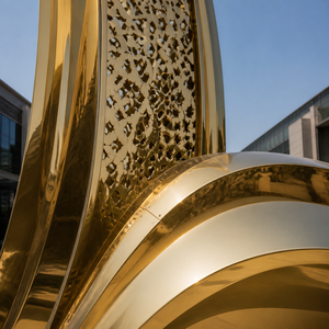 Escultura de Acero Inoxidable Dorado Moderno 3D Pulido a Medida, Estilo Emiratos Árabes Unidos, para Hoteles, Plazas, Entradas de Ciudades y Paisajes Comerciales - Product Image 4