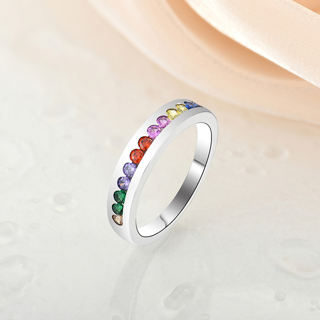 Multicolor Eternity Band Rainbow Color Stone Zircon Gemstone Ring CZ Full rainbow Ring Xlove Wholesalefine Jewelry