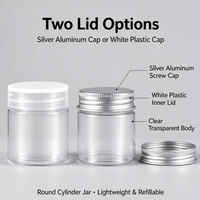Pot en plastique pour crème avec couvercle en aluminium, pot pour masque facial, pot pour crème pour le visage, emballage en plastique pour crème corporelle