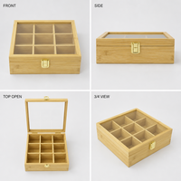 Boîte à thé rectangulaire en bois minimaliste à 9 compartiments avec couvercle transparent anti-poussière pour sachets de thé, petits accessoires et bijoux